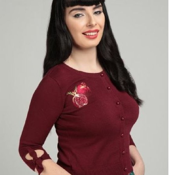 Collectif Sweaters - COLLECTIF  SALLY POMEGRANATE CARDIGAN